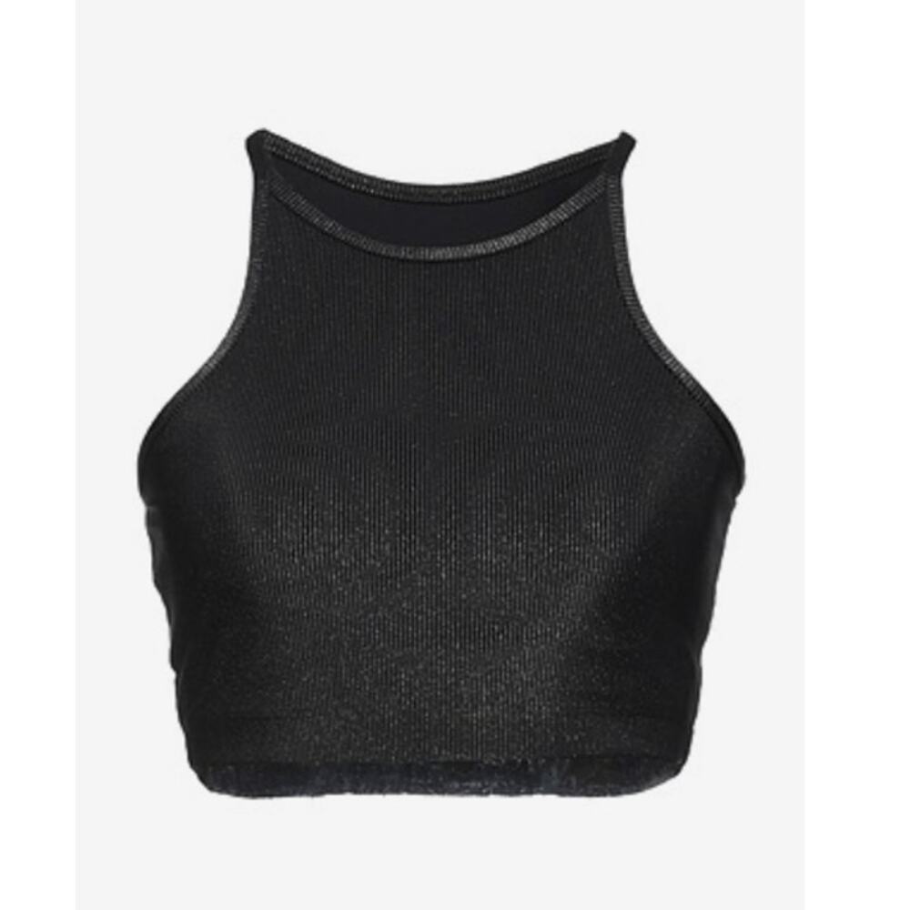 Beach Riot Glitter Anna Tank Sports Bra Black Glitter M